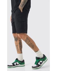 BoohooMAN - Tall Elastic Waist Black Slim Fit Cargo Shorts - Lyst