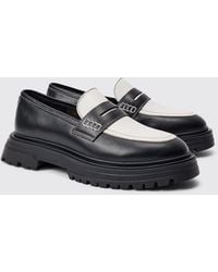 BoohooMAN - Pu Slip On Contrast Chunky Loafer In Black - Lyst