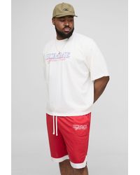 BoohooMAN - Plus Oversized Boxy Homme Landscape Print T-Shirt & Basket Ball Short Set - Lyst