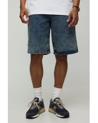 Boohoo - Pantalón Corto Vaquero Holgado Con Lavado De Ácido - Lyst