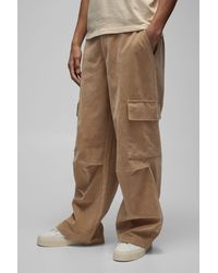 BoohooMAN - Fixed Waist Baggy Heavyweight Suede Cargo Trousers - Lyst