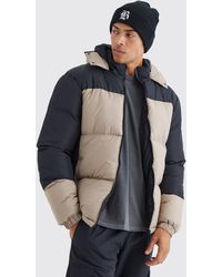 BoohooMAN - Colour Block Quilted Puffer With Hood - Lyst