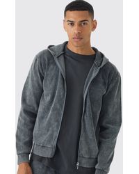 BoohooMAN - Regular Fit Washed Rib Man Embroidered Zip Through Hoodie - Lyst