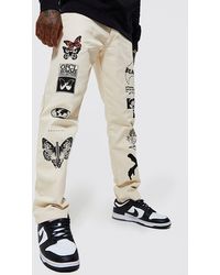 BoohooMAN Relaxed Fit Multi Graphic Print Chino Trouser - Multicolour