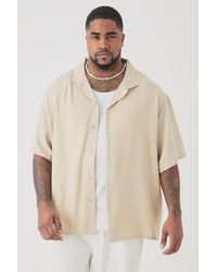 BoohooMAN - Plus Short Sleeve Oversized Linen Shirt In Natural - Lyst