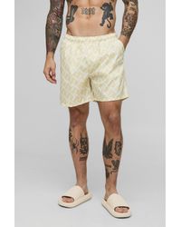 Boohoo - Abstract Pattern Printed Mid Length Swim Short - Lyst