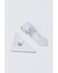 BoohooMAN - Slim Tie, Pocket Square And Cuff Links Set In Light Grey - Lyst