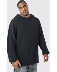 BoohooMAN - Plus Boxy Oversized Knitted Hoodie In Black - Lyst