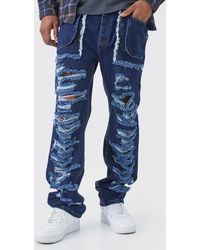 BoohooMAN - Tall Relaxed Rigid Distressed Ripped Cargo Pocket Jean - Lyst