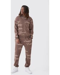 BoohooMAN - Limited Edition Script All Over Print Zip Hooded Tracksuit - Lyst
