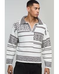 BoohooMAN - Oversized Boxy Brushed Patterned Knitted Polo Jumper - Lyst