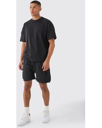 BoohooMAN - Man Oversized Cargo T-shirt And Relaxed Short Set - Lyst