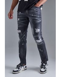 Boohoo - Slim Rigid All Over Paint Detail Knee Ripped Jeans - Lyst