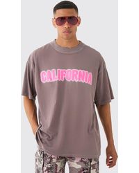 BoohooMAN - Oversized Extended Neck Acid Wash Distressed California T-shirt - Lyst