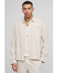 BoohooMAN - Heavyweight Linen Oversized Concealed Placket Shirt Jacket - Lyst