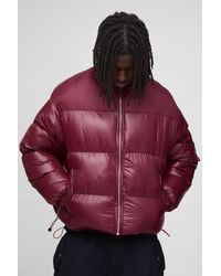 Boohoo - Boxy Fit High Shine Nylon Mix Funnel Neck Puffer Jacket - Lyst