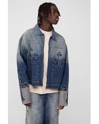BoohooMAN - Boxy Fit Cross Applique Denim Bomber Jacket - Lyst