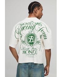 BoohooMAN - Ecru Oversized Shrunken Boxy Over Seam Racing Team Printed T-Shirt - Lyst