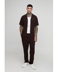BoohooMAN - Tall Jersey-Hemd & schmale Hose mit Fischgräten-Print - Lyst
