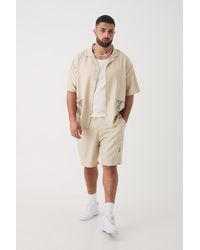 BoohooMAN - Plus Pocket Detail Smart Linen Look Shirt & Short Set - Lyst