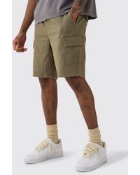 BoohooMAN - Tall Elastic Waist Khaki Slim Fit Cargo Shorts - Lyst