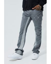BoohooMAN Slim Rigid Panelled Flare Jeans - Blue