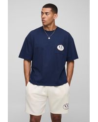 BoohooMAN - Oversized Boxy Homme Embroidered T-Shirt & Short Set - Lyst