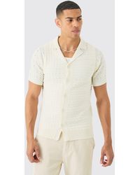 BoohooMAN - Open Stitch Button Down Knitted Shirt In Cream - Lyst