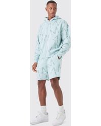 BoohooMAN - Oversized Boxy Man All Over Print Zip Hoodie Short Tracksuit - Lyst