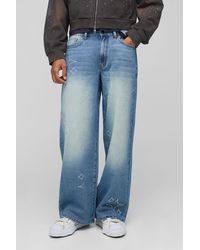 BoohooMAN - Baggy Fit Star Rhinestone Jeans - Lyst
