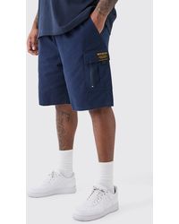 BoohooMAN - Plus Fixed Waist Twill Relaxed Cargo Zip Detail Tab Short - Lyst