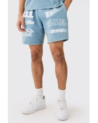 BoohooMAN - Relaxed Moto Puff Print Washed Shorts - Lyst
