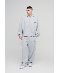 BoohooMAN - Extreme Oversized Boxy Zip Through Hoodie & Wide Leg Tracksuit - Lyst