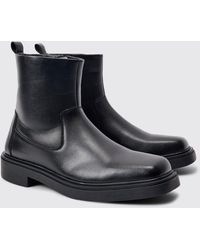 BoohooMAN - Pu Square Toe Zip Up Boot In Black - Lyst