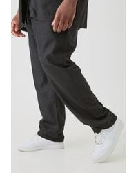 BoohooMAN - Plus Elasticated Waist Relaxed Linen Pants In Black - Lyst