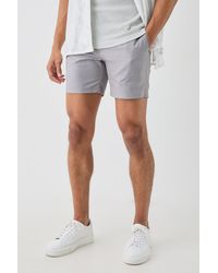 BoohooMAN - Tailored Slim Fit Fixed Waist Stretch Shorts In Grey - Lyst