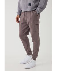 BoohooMAN - Slim Fit Heavyweight Interlock Cargo Jogger - Lyst