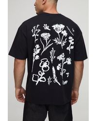 Boohoo - Black Oversized Floral Puff Print Graphic T-Shirt - Lyst