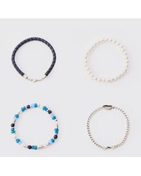 BoohooMAN - 4 Pack Beaded Shell Bracelets In Blue - Lyst