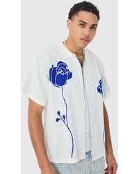 BoohooMAN - Boxy Jacquard Knit Rose Detail Shirt In Marl White - Lyst