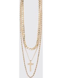 BoohooMAN Triple Layer Cross Pendant Necklace - Metallic
