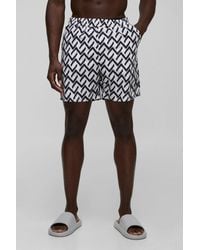 BoohooMAN - Abstract Pattern Printed Mid Length Swim Trunks - Lyst