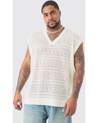 BoohooMAN - Plus Oversized Crochet Knit Sweater Tank In Ecru - Lyst