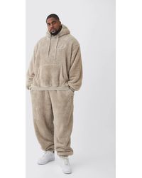 BoohooMAN - Plus Oversized Borg Embroidered Hooded Tracksuit - Lyst