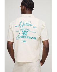 BoohooMAN - Kastiges Oversize Hemd in Leinenoptik mit Apres Tennis Stickerei - Lyst
