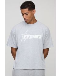 BoohooMAN - Kastiges graues Oversize T-Shirt mit M Stern Print - Lyst