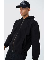 BoohooMAN - Branded Plaque Detail Twill Hooded Overshirt - Lyst