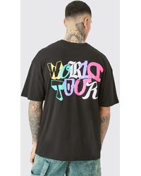 Boohoo - Tall Oversized World Tour Puff Back Print T-shirt In Black - Lyst