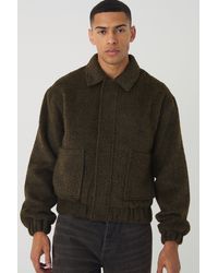 BoohooMAN - Kastige Harrington-Jacke in Wolloptik - Lyst