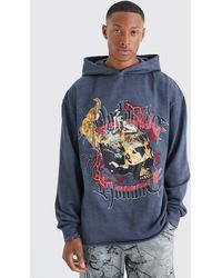 BoohooMAN - Oversized Raw Hem Washed Loopback Graphic Hoodie - Lyst